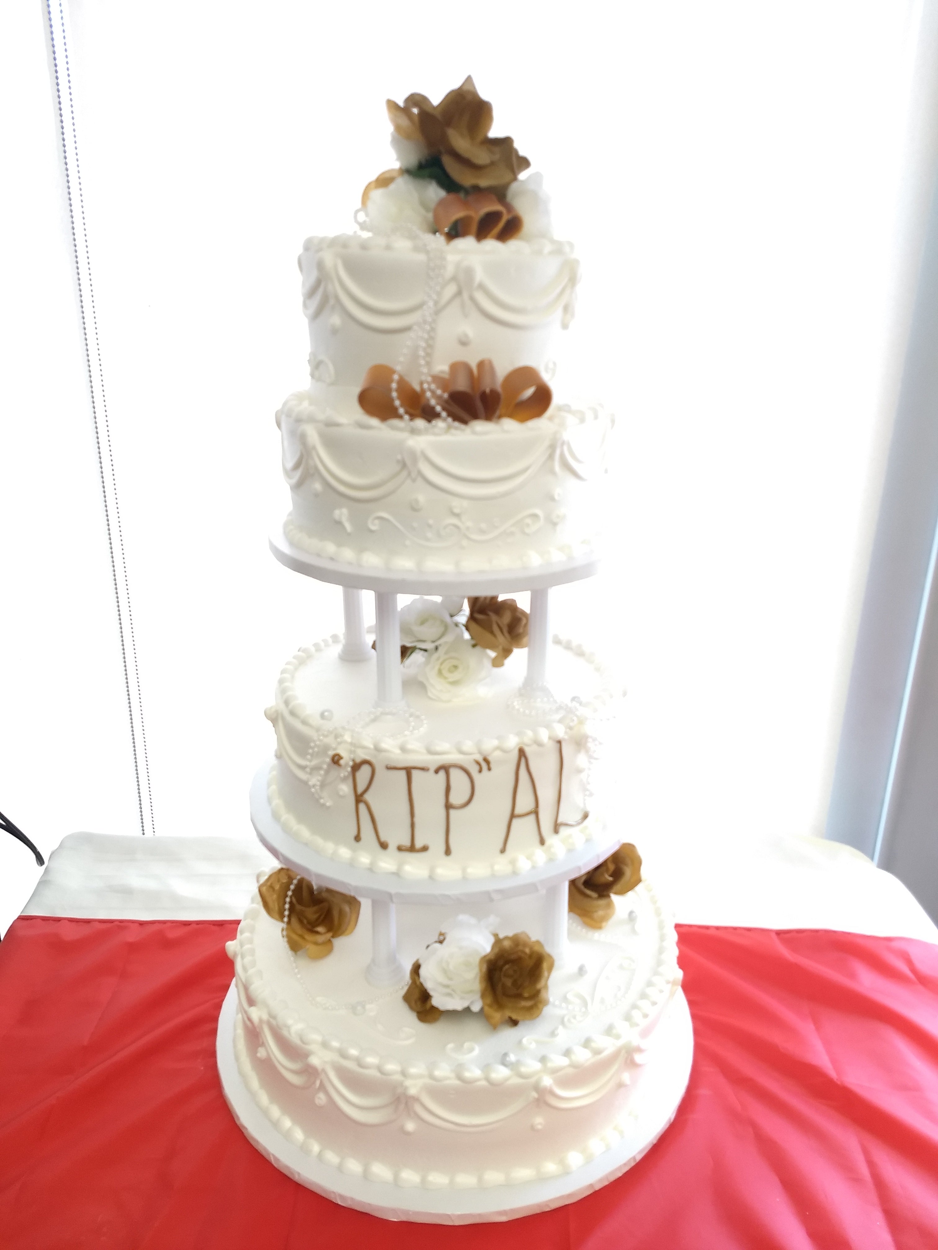 4 tier wedding cake🤍💗🤍 1st tier -lemon and raspberry 2nd tier -red  velvet 3rd tier -caramel chocolate 4th tier -white chocolate… | Instagram